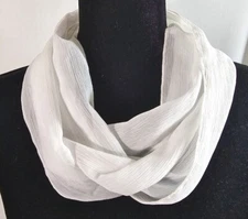 Infinity scarf, white theme, solid, texture, shiny chiffon, handmade
