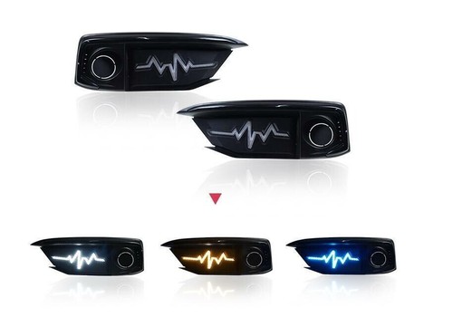 For Honda Civic 2019-2021 Glossy Black Led DRL Front Bumper Fog Light Tri-Color - Foto 9 di 12