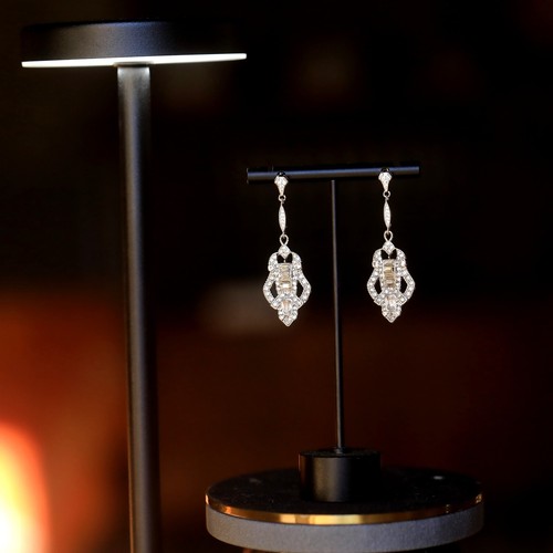 Ohrringe Clip Silber Art Déco Spitze Strass Weiß Great Gatsby QD1 - Bild 3 von 9