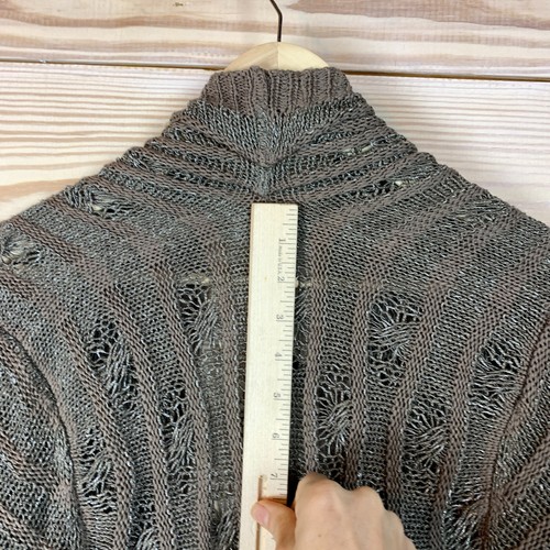 Per Una Italy Cardigan Large Open Longline Ribbed Knit Gray Short Sleeve Boho - Picture 11 of 15