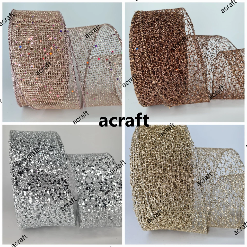 1.5 inch Christmas Ribbons Wired Edge Craft Gift Wrapping Hessian Wreaths UKpost - Image 4 of 4