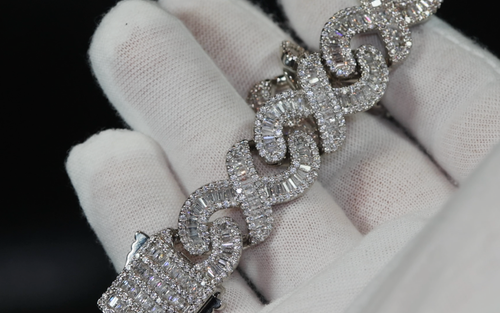 Simulated Diamond Infinity Link Chain, MensBaguette Diamond Infinity Link Chain - Picture 9 of 10