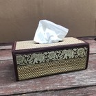 Natural Reed Thai woven Straw Rectangular Tissue Box Cover Silk Trim Elephant X5