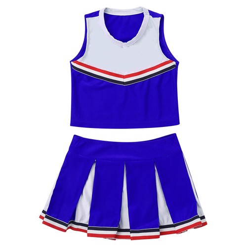Girls Cheerleading Uniform Costume Sleeveless Crop Tops+Skirt Set Dancewear - Picture 28 of 28