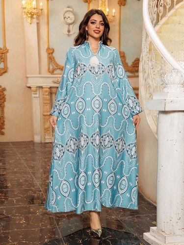Muslim Abaya Kaftan Maxi Dress for Women Elegant Floral Printed Dubai Party Gown - Picture 136 of 307