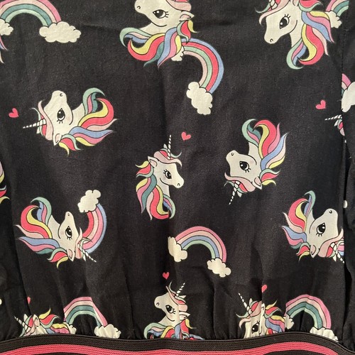 H&M Unicorn and Rainbow Dress Black Long Sleeve Elastic Waist Girls Size 5-6 - Picture 7 of 14