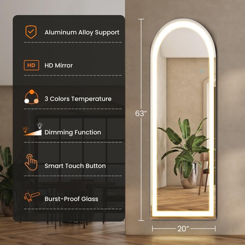 Arched Full Length Mirror with Lights LED Floor Mirror with Stand - Picture 6 of 17