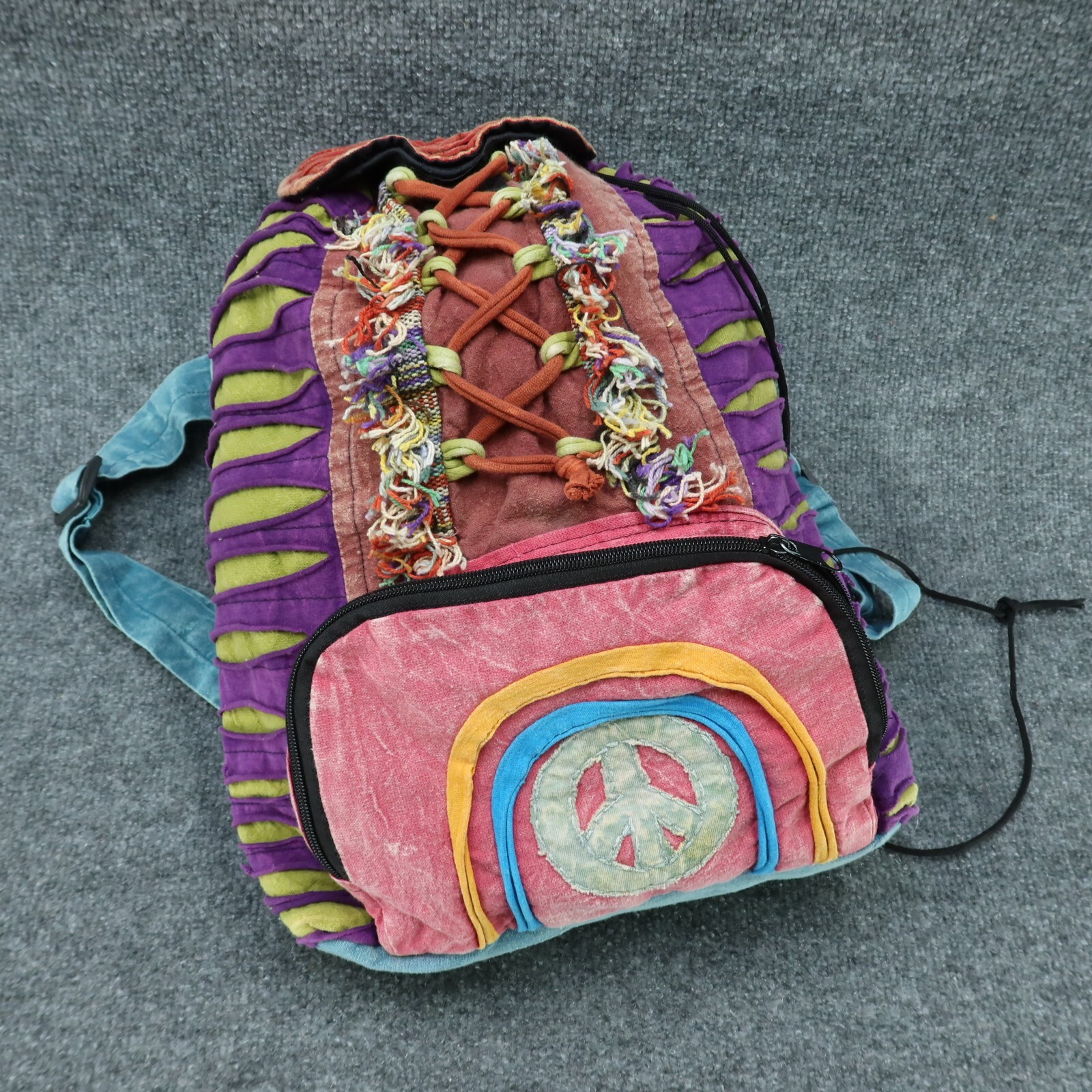 India Boutique Backpack Rucksack Womens Small Multicolor Patchwork Hippie Peace