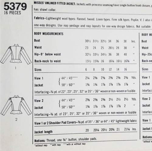 Chaqueta Patrón Simplicity 5379 Ajustada Sin Forrar Talla 6-8 Nueva De Colección 1981 - Imagen 3 de 4