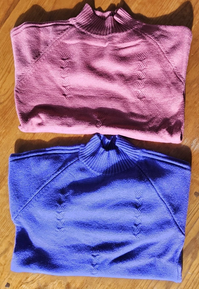 Nuevo Lote de 2 Suéteres de Punto Suave Mangas Largas Simulados Cuello Alto - Púrpura y Rojo Claro Foto 2 de 4