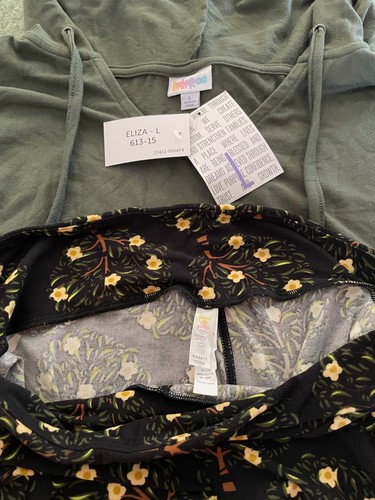 Conjunto LuLaRoe Conjunto Eliza Top L Sudadera con Capucha Verde Oscuro Nuevo con Etiquetas y Leggings TC 12-18 Floral - Imagen 2 de 4