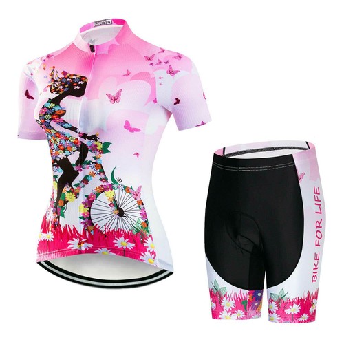 Women's Cycling Bib Kit Short Sleeve Jersey and Bib Shorts Set Green / Pink - Picture 2 of 14