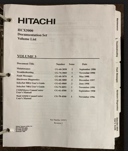 Hitachi HCX 5000 HCX5000 System CG Volume 3 Manual Documentation Set Book - Picture 2 of 6