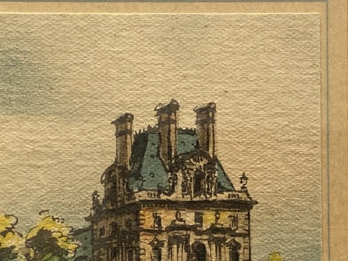 Art Deco Pencil Signed Frank Will Print? Louvre Museum Paris France Street Scene - Picture 10 of 16