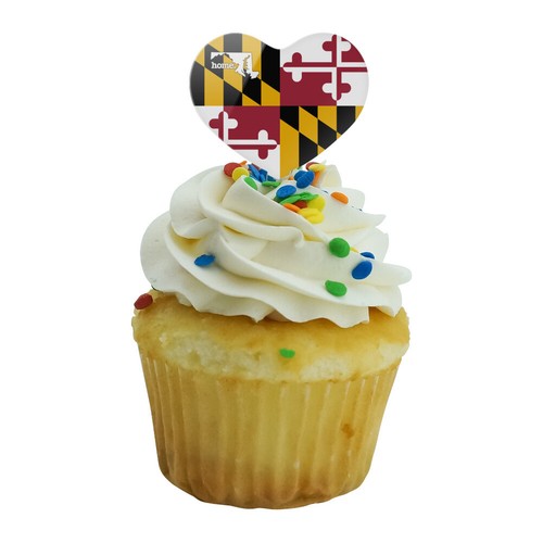 Maryland MD Home State Flag Licensed Heart Love Cupcake Picks Toppers Set - Picture 5 of 6