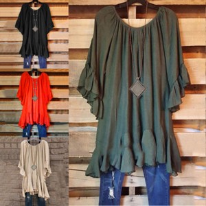 Summer-Women-Tops-BOHO-Tunic-Ruffle-Irregular-Casual-Blouses-Hem-Size-M-5XL-Hot