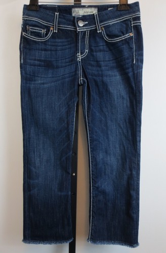 BKE Denim Addison Cutoff Capri Jeans Womens 27 Dark Wash Thick Stitch Raw Hem - Picture 1 of 9