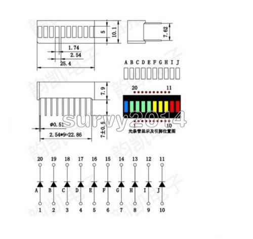 2/5/10PCS 10 Segment Blue Green Yellow Red Colorful LED BAR Graph Indicator DIP - Picture 6 of 16