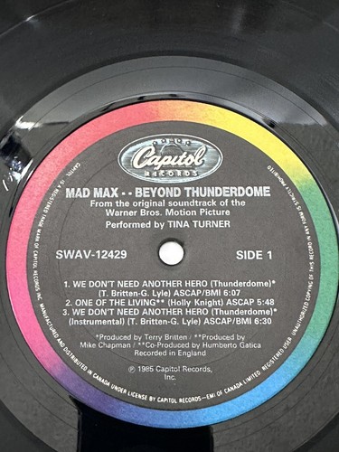 MAD MAX BEYOND THUNDERDOME SOUNDTRACK LP - TINA TURNER SWAV-12429 1985 - Picture 7 of 7