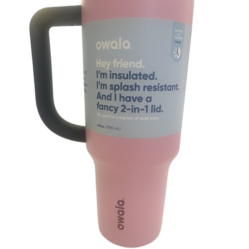 OWALA 40 OZ NEW TRAVEL TUMBLER STAINLESS STEEL PINK SKIES w/ STRAW *RARE - Picture 5 of 8