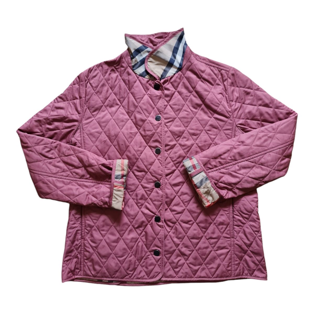 Burberry London Jacket Plaid Lined Diamond Quilte Pink