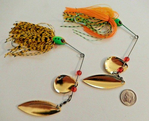 2 JBvalu 1/2 Unzen Tandem Spinnerbaits, 3 Augen, Silikonrock, Goldklingen, USA Versand💎 - Bild 1 von 3