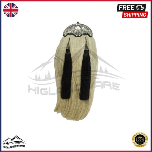 HW SCOTTISH PIPER WHITE HORSE HAIR SPORRAN THISTLE CANTEL HIGHLAND KILTS WARE - Picture 1 of 2