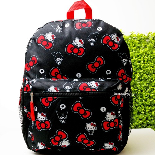 Hello Kitty Kuromi Large School Backpack All over Print 16" Travel Book Bag Bow - Picture 8 of 9