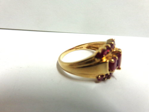 10kt yellow gold ruby ring sz 8.75 wgt 3.6 grams tcw 1.12 three row design - Picture 10 of 10