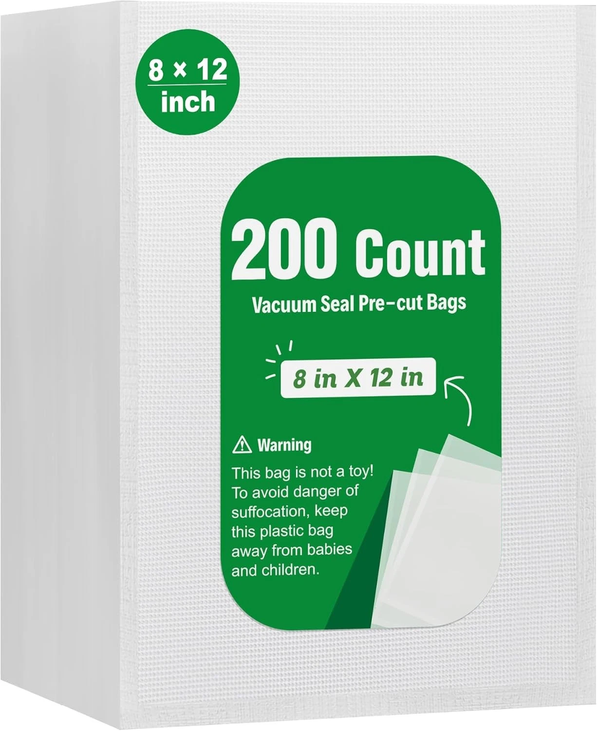 Syntus 200 Count Vacuum Sealer Bags Quart 8 x 12 8" x 12", Clear