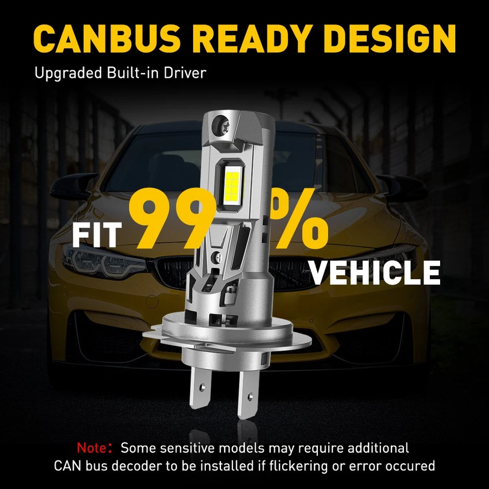 Super Bright H7 Headlight LED High Low Beam Bulb 40000LM 6500K White 1-10Set - Image 2 of 4