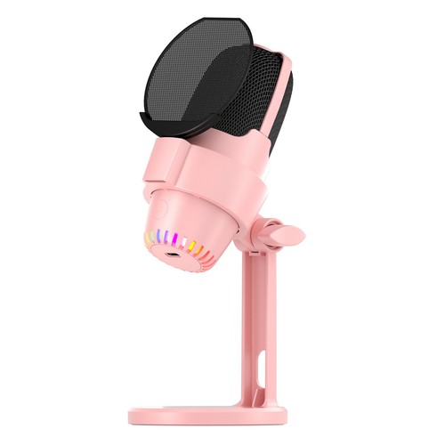 (Pink)USB RGB Microphone Computer Mic Kit With Tripod Noise Reduction TDW - Afbeelding 3 van 12