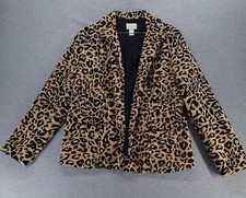 Chicos Blazer Womens 1 US M Brown Leopard Velour Open Front Lined Jacket