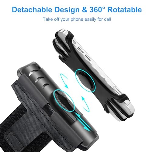 Brassard de course pour téléphone portable - amovible et rotatif à 360° universel noir - Photo 6 sur 7