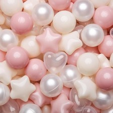 TRENDPLAY Ball Pit Balls Star and Heart Shapes 200, Pink Beige Pearl White