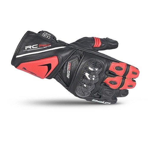 Bela - Guantes largos de cuero para motocicleta Rocket, color negro y rojo, CE - Imagen 3 de 17