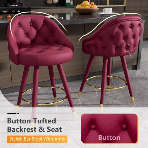 26" Swivel Velvet Bar Chairs Set of 2 Low Back Counter Stools with Footrest - Picture 34 of 36