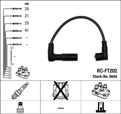 IGNITION CABLE SET LEADS KIT NGK 0644 P FOR FIAT PUNTO 1.4 GT TURBO 1.4L - Picture 2 of 5
