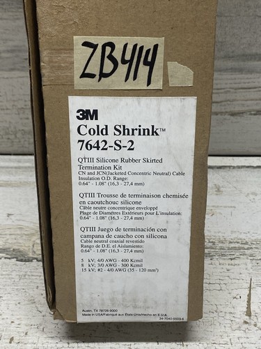 3M Cold Shrink 7642-S-2 QT-III Silicona Goma Zócalo Terminación Kit Nuevo - Imagen 2 de 4