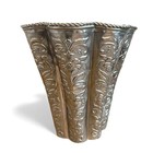 Vintage Embossed Metal Floor Vase Planter Floral 10" Tall Made in India