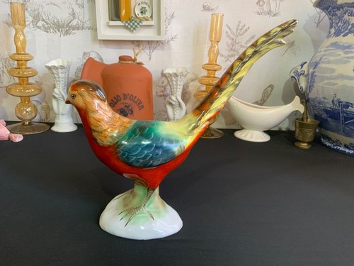 Pair Ceramic Figurine Pheasant Hand Painted Bodrogkeresztur Hungary 1960s - Picture 13 of 18