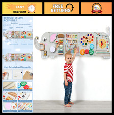 5FT Elephant Activity Wall Panel - Wooden Sensory Board for Toddlers, Montessori