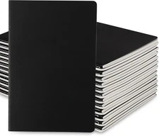 24 Pack College Ruled Notebook & Journal Bulk, Black Cover, Line Thick