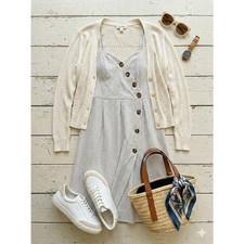 Maurices Stripe Button Front Faux Wrap Dress Large Cream Blue Coastal Prep Lined