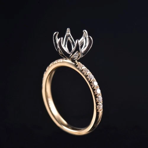 Custom Round 9mm Natural Diamond Women Engagement Ring Semi Mount 14K Gold