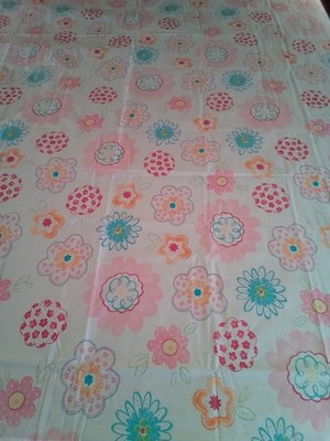 Pottery Barn Kids Avery Twin Flatsheet Flowers White Pink Green Orange Yellow