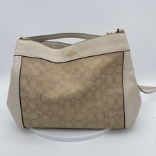 GUC Coach Small Lexy Signature Shoulder Bag Khaki Chalk Leather