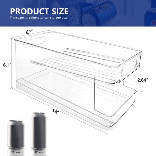 Rolling Can Dispenser Fridge Storage Box 12 Cans Holder w/ Grooved Handle 2-pack - Picture 2 of 7