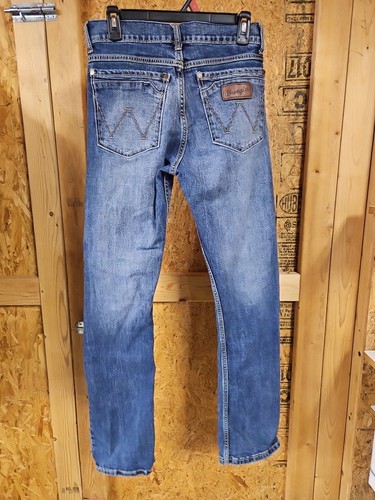 Wrangler Jeans Mens 29x34 Blue Retro Western Cowboy Boots Straight Slim Pants - Picture 2 of 6
