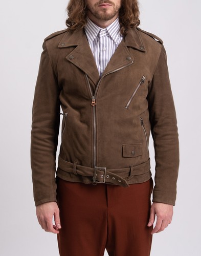RRP €1950 STEWART OLD GLORY Suede Leather Biker Jacket Size L Lined Zipped Cuffs - Picture 5 of 12